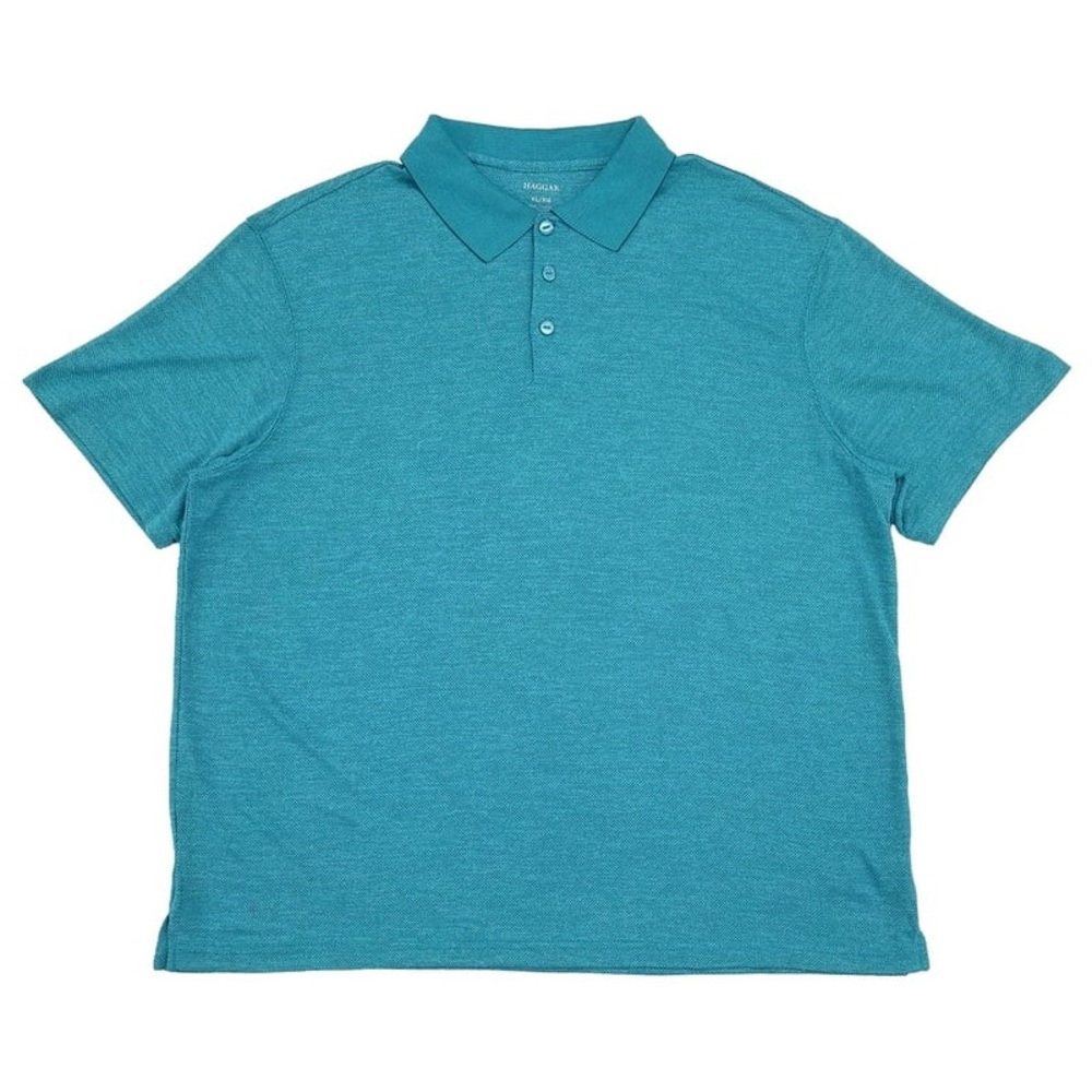 Haggar Men’s Waterfall Blue Stretch Quick Dry Short Sleeve Polo Shirt